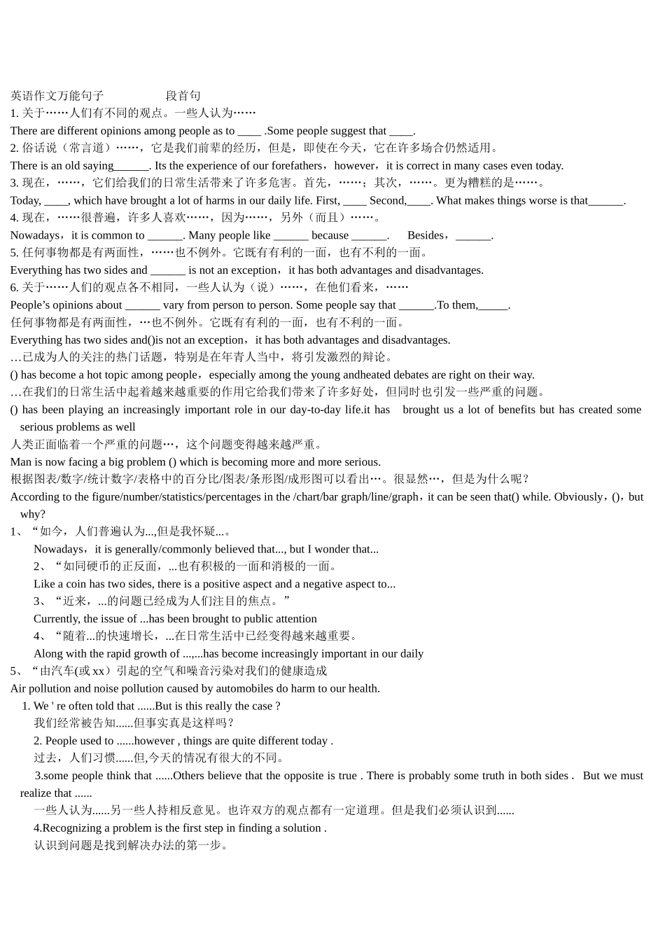 中考-英语作文万能句子(1)_第1页