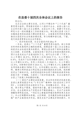 在县委十届四次全体会议上的报告