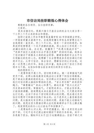 市信访局挂职锻炼心得体会