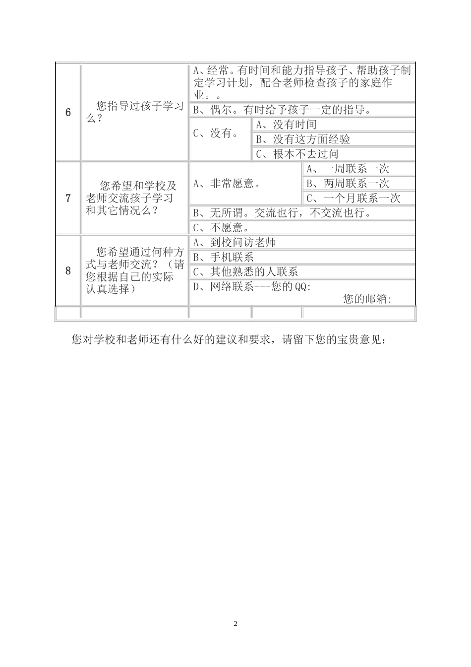 家校联系问卷调查表 (3)_第2页