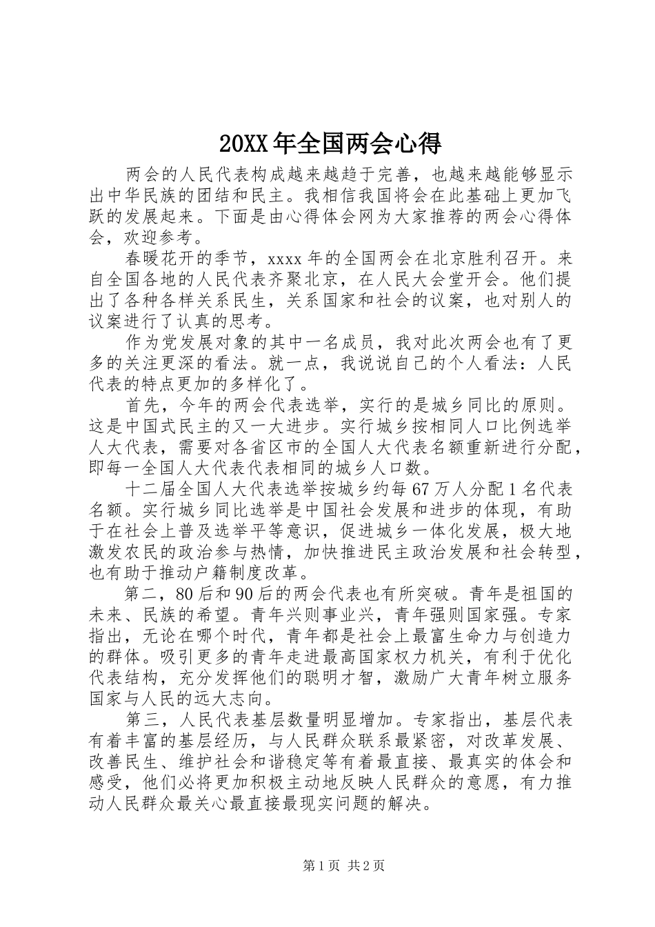 20XX年全国两会心得_第1页
