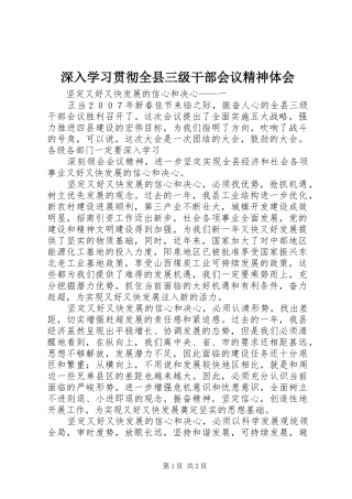 深入学习贯彻全县三级干部会议精神体会