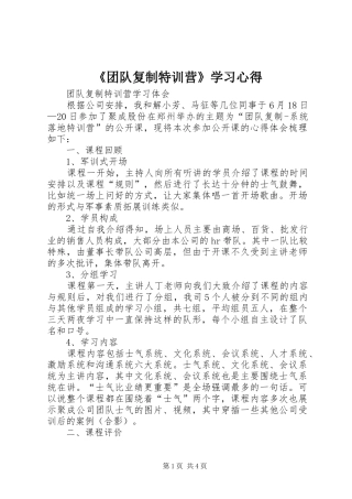 《团队复制特训营》学习心得