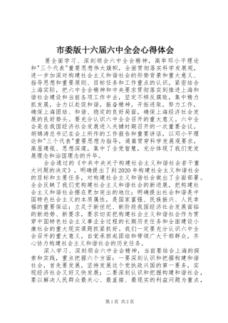 市委版十六届六中全会心得体会