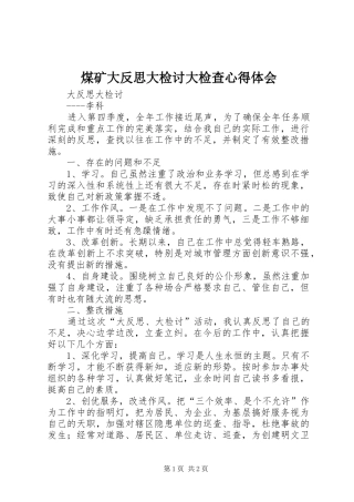 煤矿大反思大检讨大检查心得体会