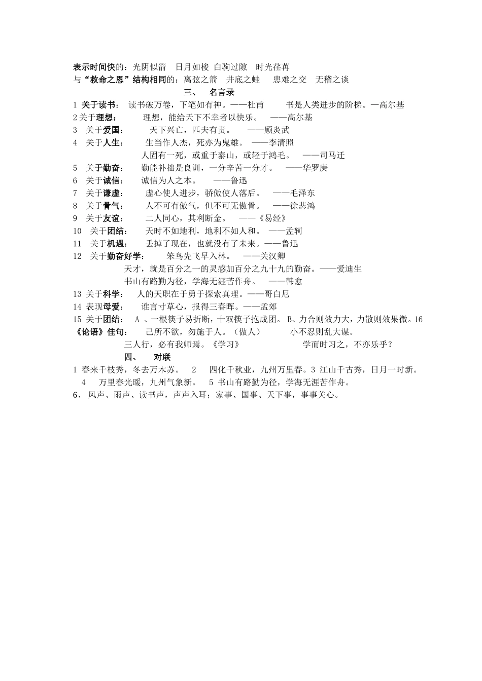 六年级课外的古诗文、成语、名言归类复习_第3页