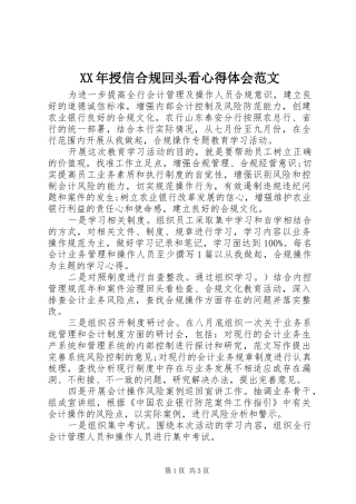 XX年授信合规回头看心得体会范文