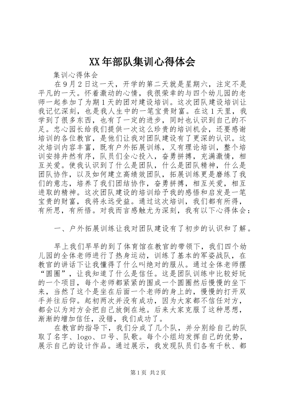 XX年部队集训心得体会_2_第1页