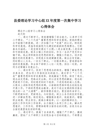 县委理论学习中心组XX年度第一次集中学习心得体会