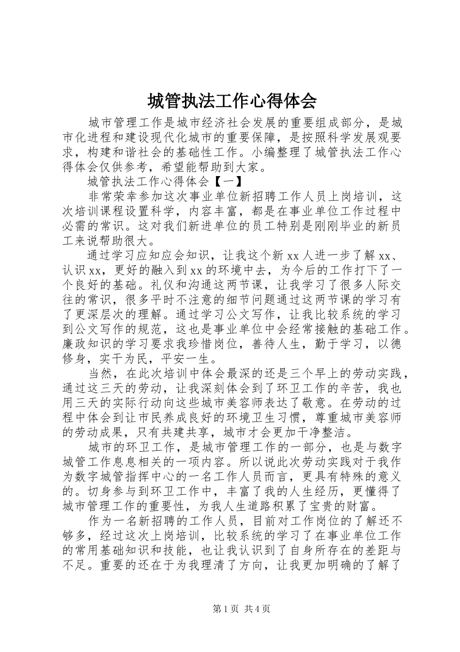 城管执法工作心得体会_第1页