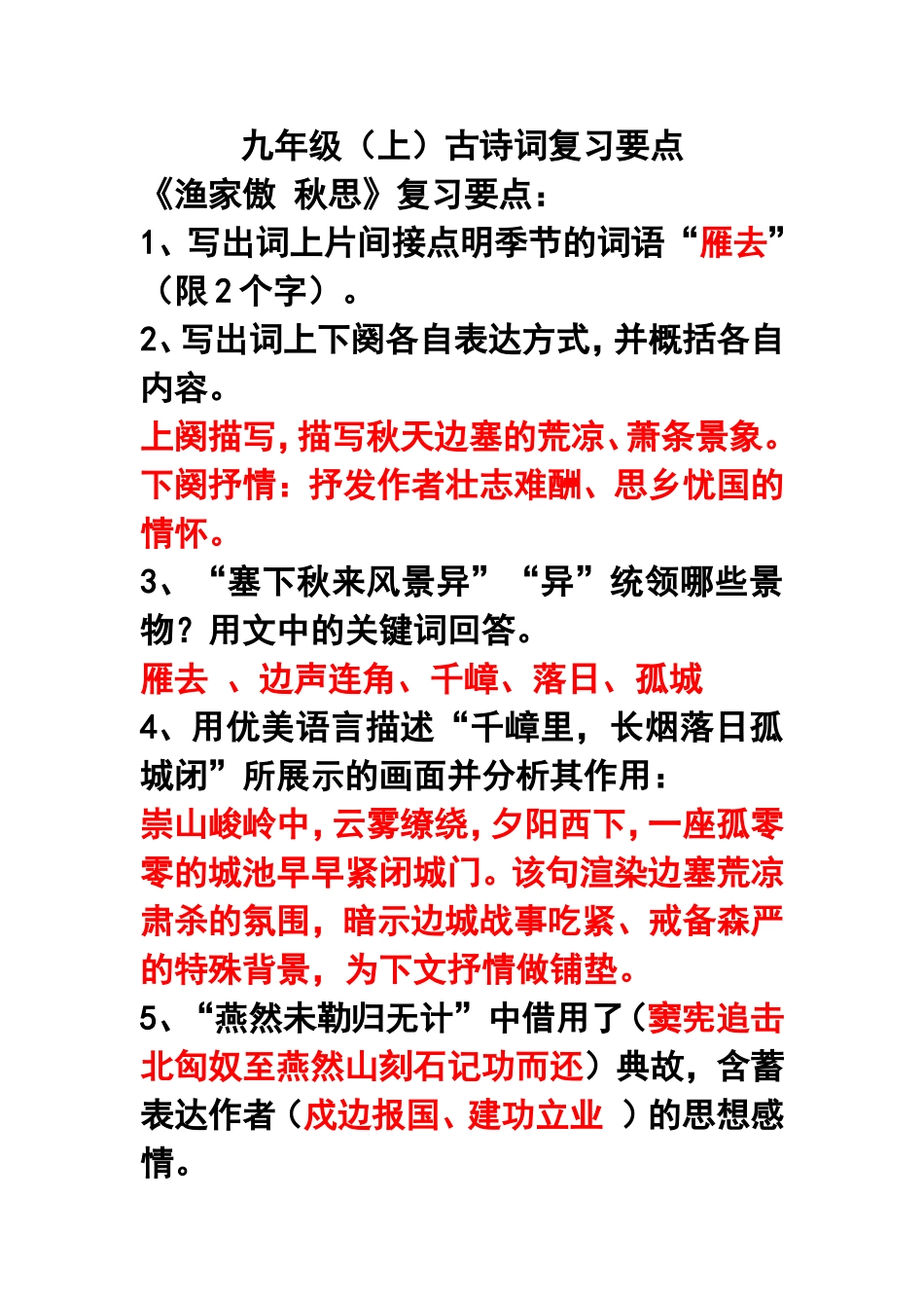 九年级古诗词复习要点_第1页