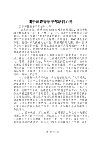 团干部暨青年干部培训心得