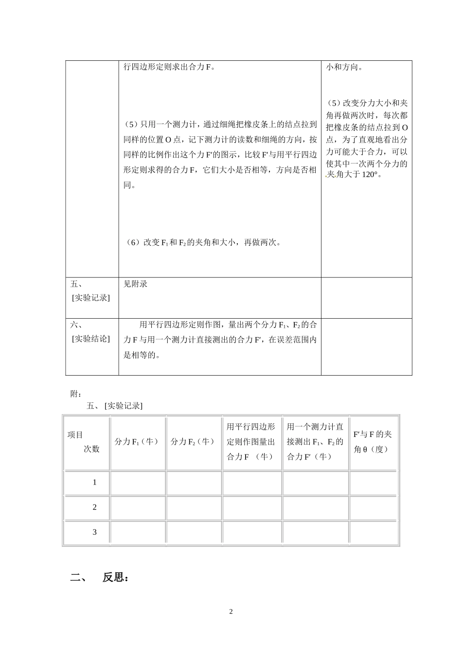 验证平行四边形定则实验教学设计及反思_第2页