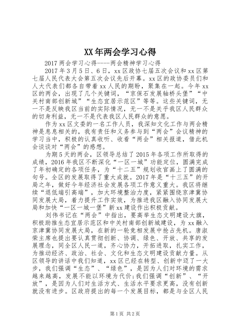 XX年两会学习心得_第1页