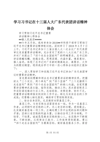学习习书记在十三届人大广东代表团讲话精神体会