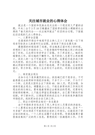 关注城市就业的心得体会