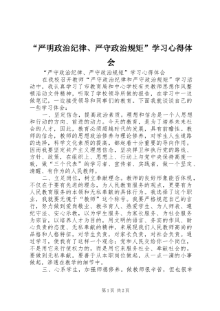 “严明政治纪律、严守政治规矩”学习心得体会