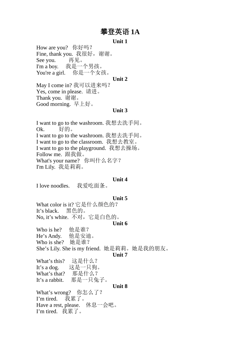 攀登英语1A句型_第1页