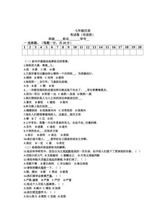 初一汉语双语班考试卷