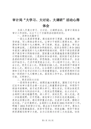 审计局“大学习、大讨论、大调研”活动心得体会