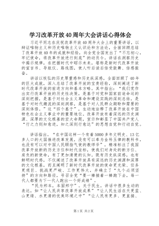 学习改革开放40周年大会讲话心得体会