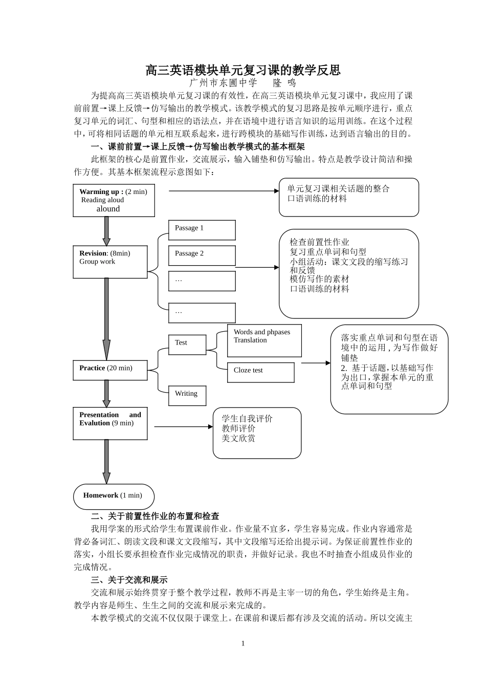 (隆鸣)高三英语模块单元复习课的教学反思_第1页