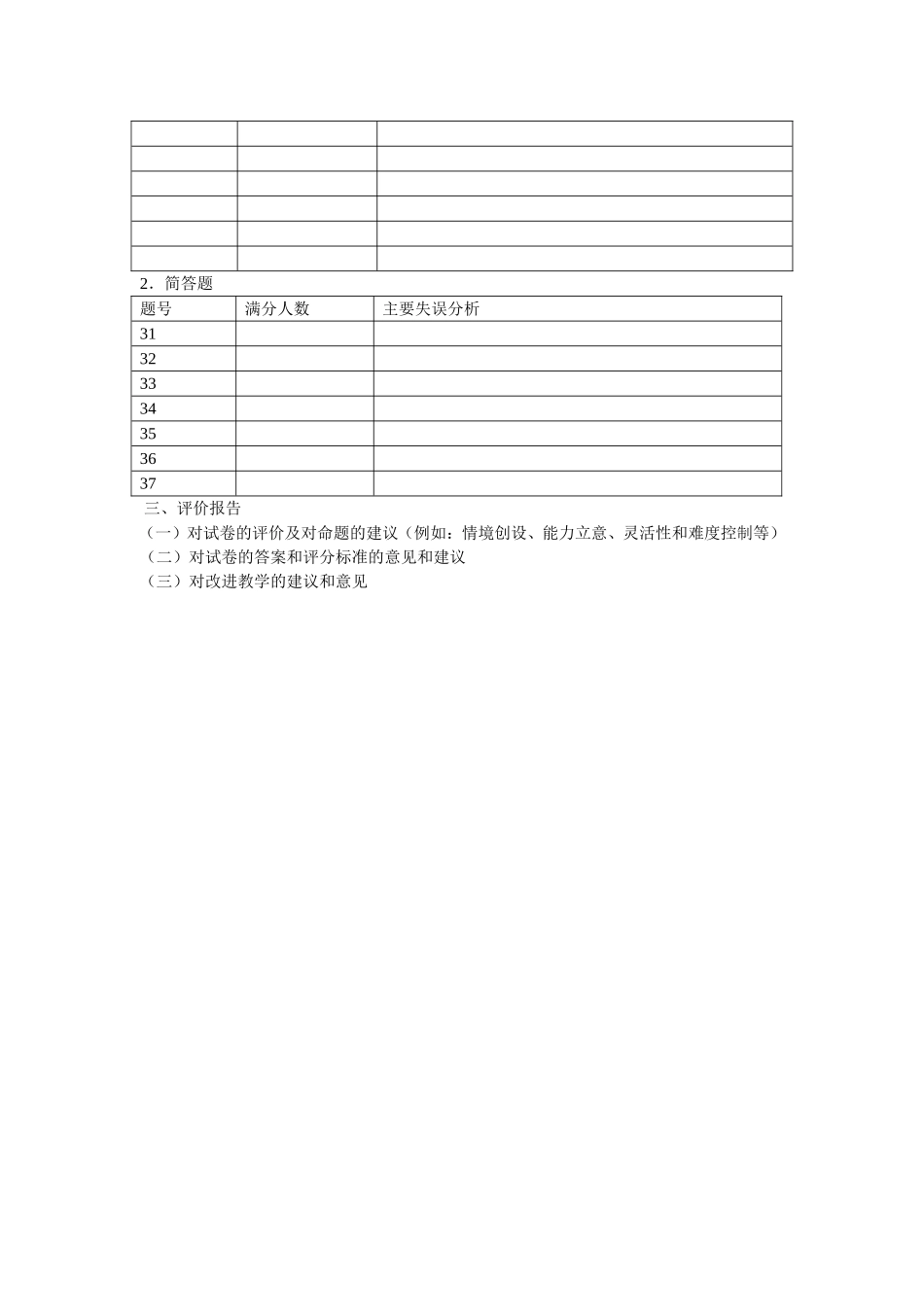 初中生物考查数据统计、质量分析、评价报告_第2页