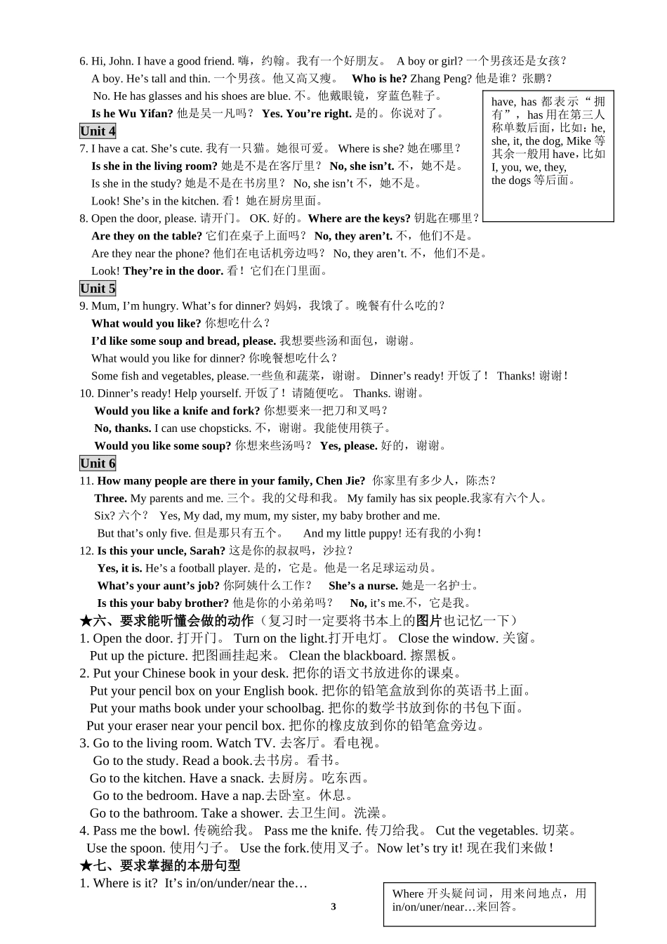 新PEP3四上总复习资料（前面单词xumin字体）_第3页