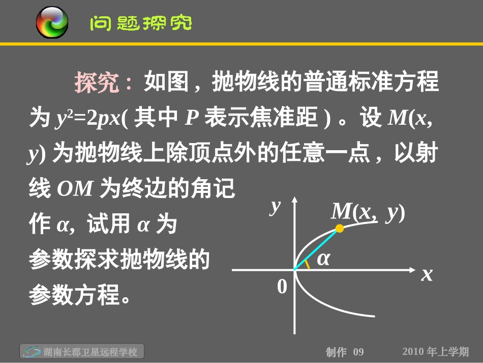 高二数学(理)第二节《抛物线的参数方程》(课件)_第2页