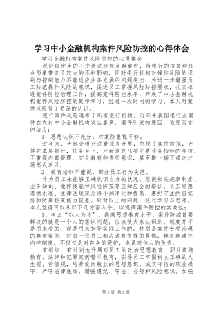 学习中小金融机构案件风险防控的心得体会