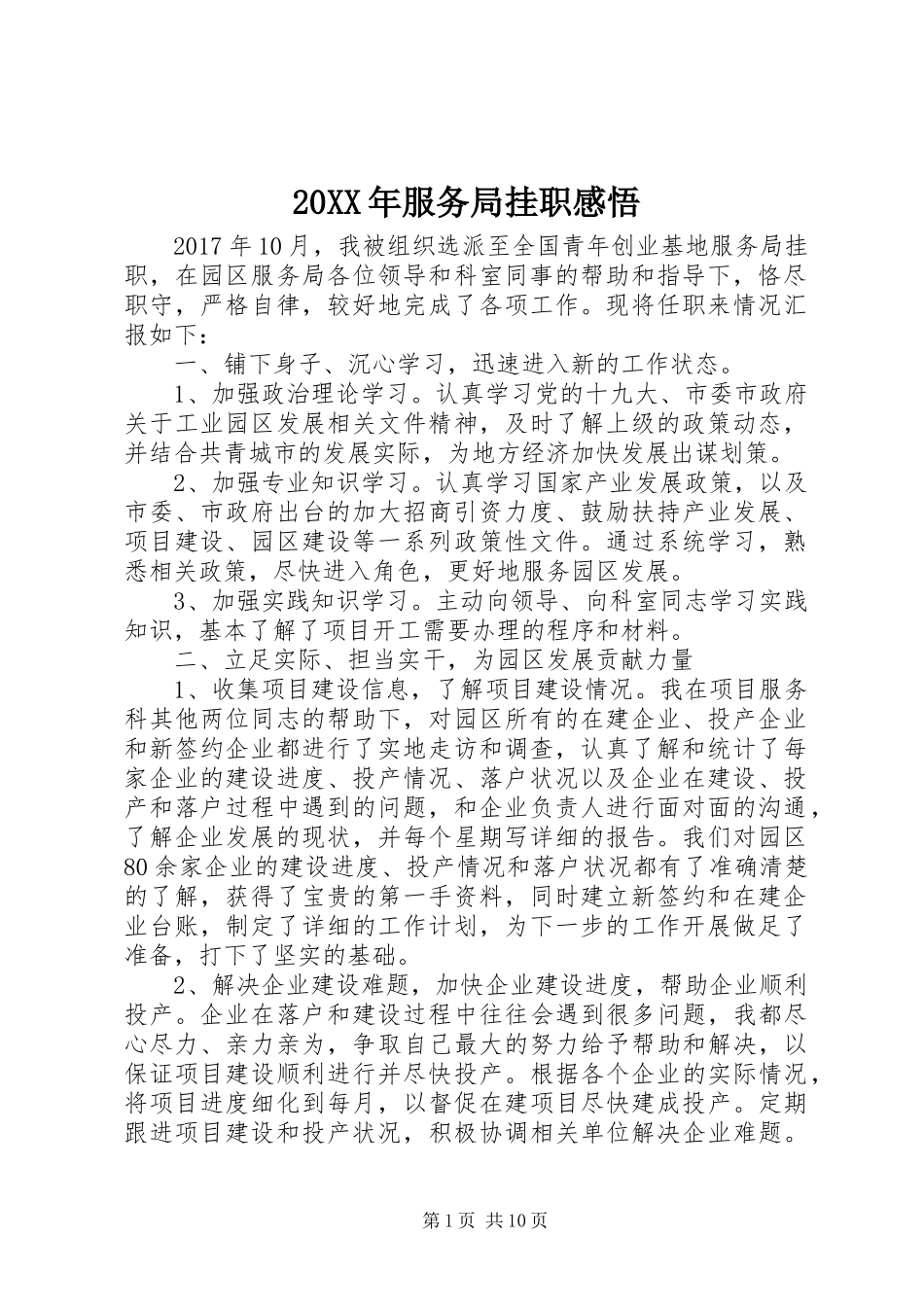 20XX年服务局挂职感悟_第1页