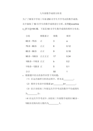九年级数学成绩分析表
