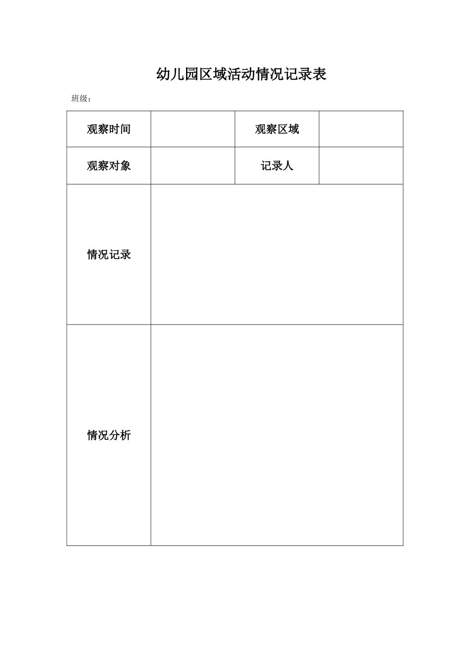 幼儿园区域活动情况记录表_第1页