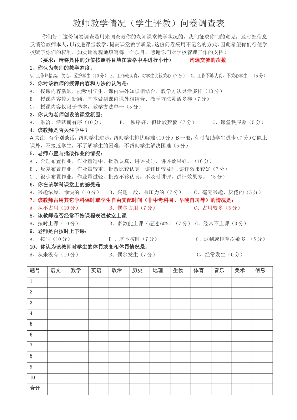 学生评教问卷调查_第1页