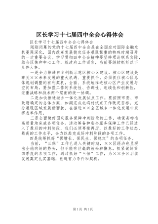 区长学习十七届四中全会心得体会