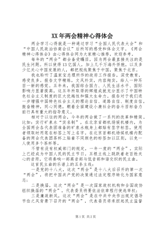 XX年两会精神心得体会