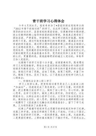青干班学习心得体会