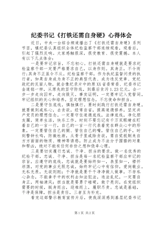 纪委书记《打铁还需自身硬》心得体会