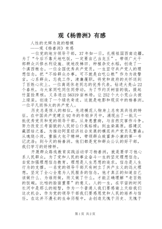 观《杨善洲》有感