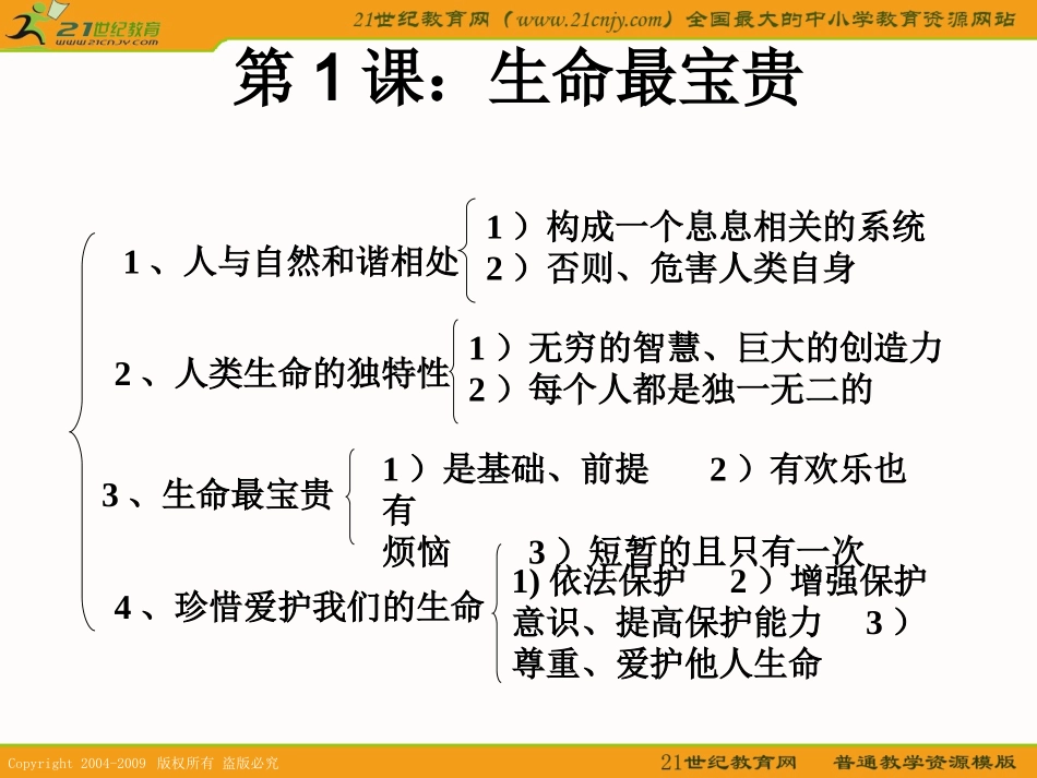 思想品德：第1单元_珍爱生命_热爱生活复习课件(鲁教版七年级上)_第3页