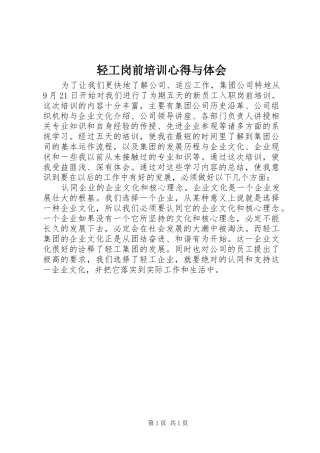 轻工岗前培训心得与体会