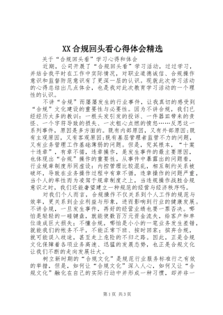 XX合规回头看心得体会精选