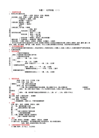中考化学实验知识要点专题一化学实验