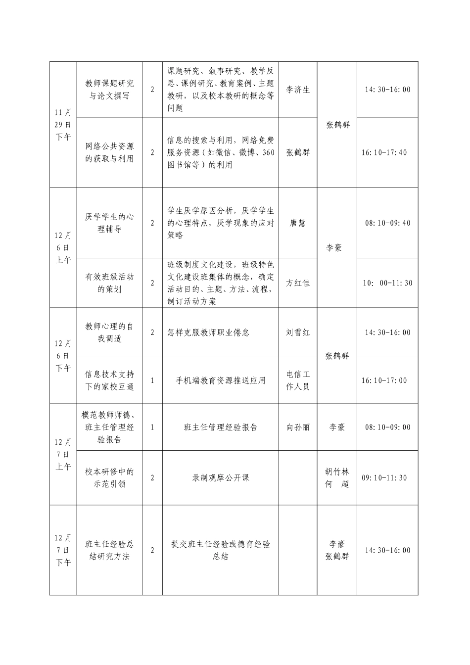 洪江区中小学教师德育暨班主任能力提升培训课程安排表_第2页