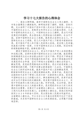 学习十七大报告的心得体会