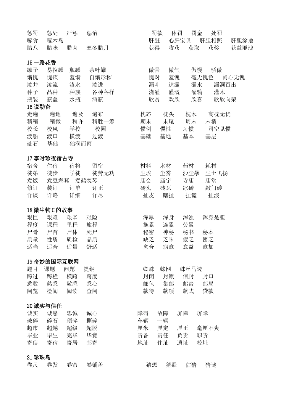 苏教版小学语文四年级上册生字词词语组词_第3页