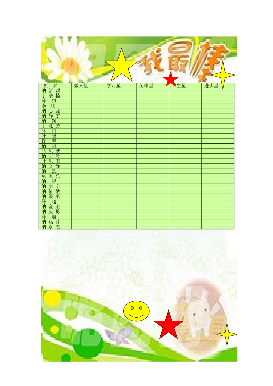 三一班评比表_第1页