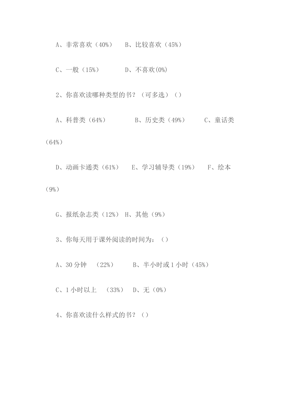 小学六年级课外阅读调查问卷分析_第2页