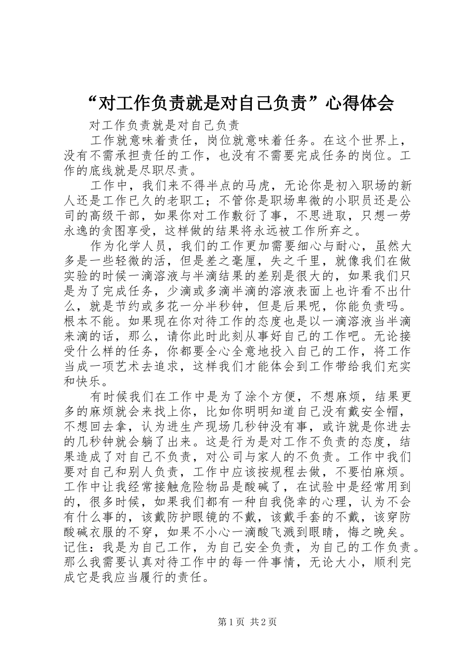 “对工作负责就是对自己负责”心得体会_第1页