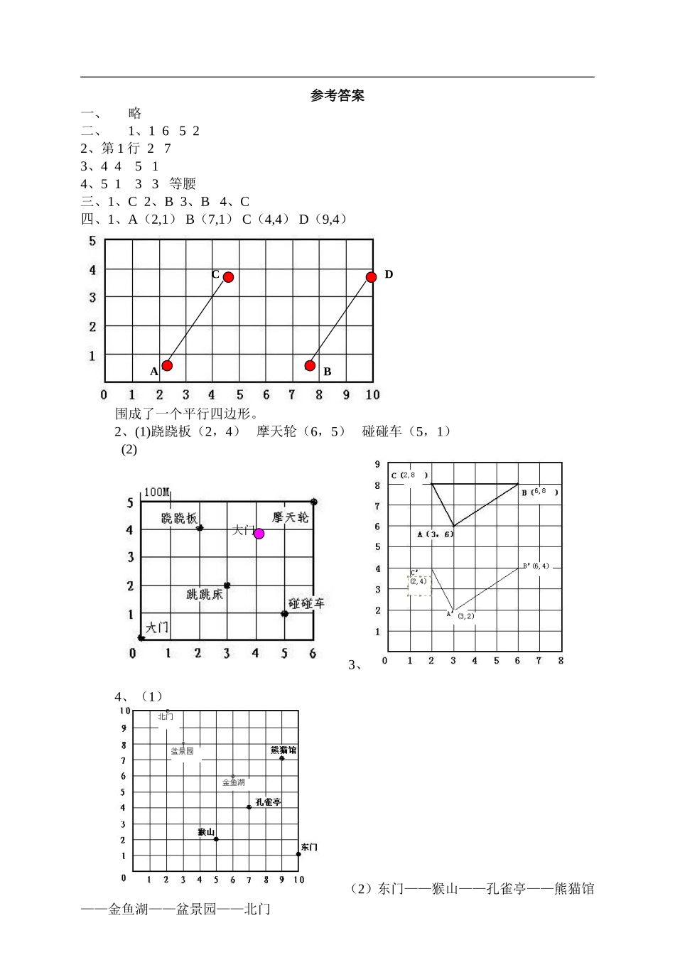 人教版六年级上册数学【位置_单元测试题】_第3页